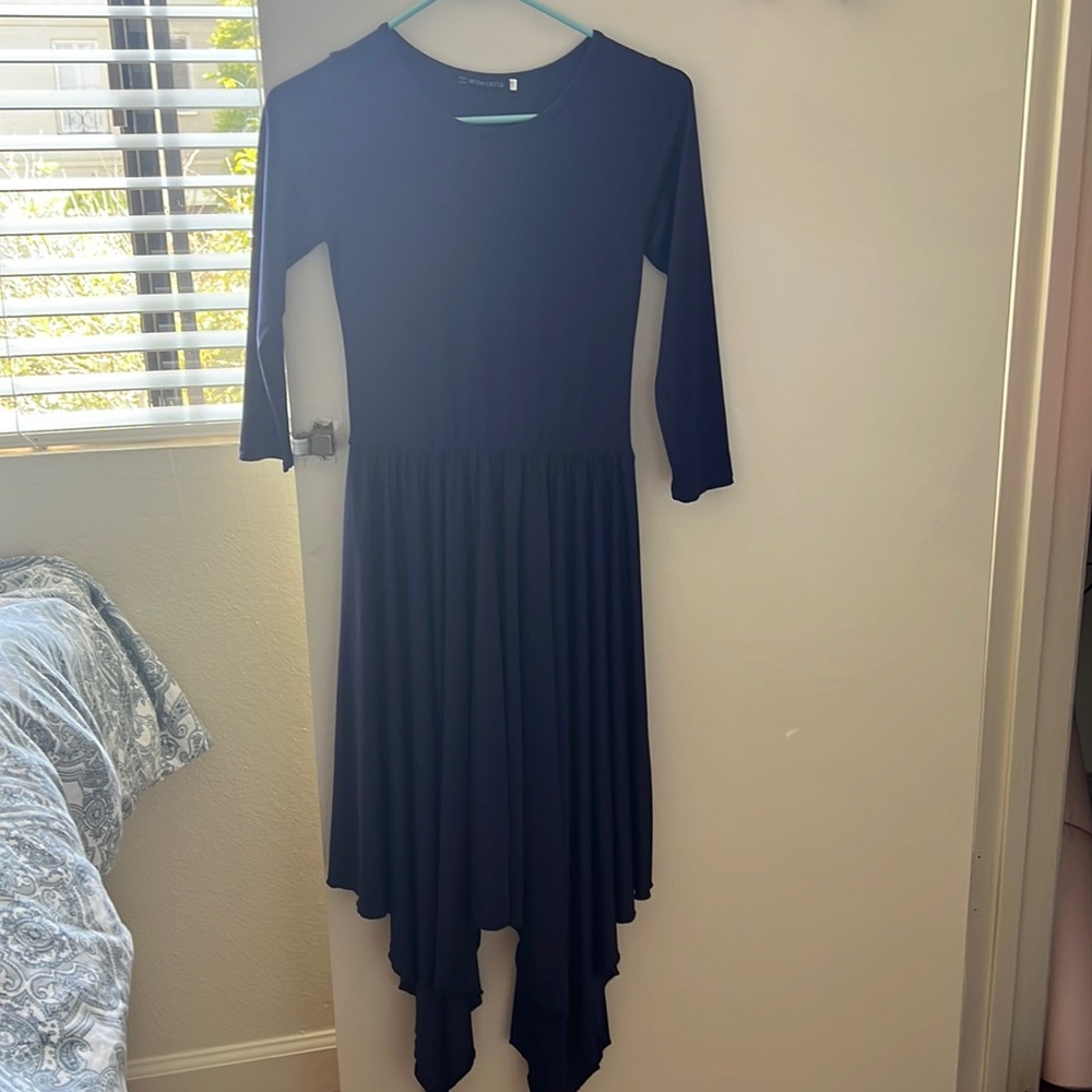 Womens long sleeve dark blue midi dress
